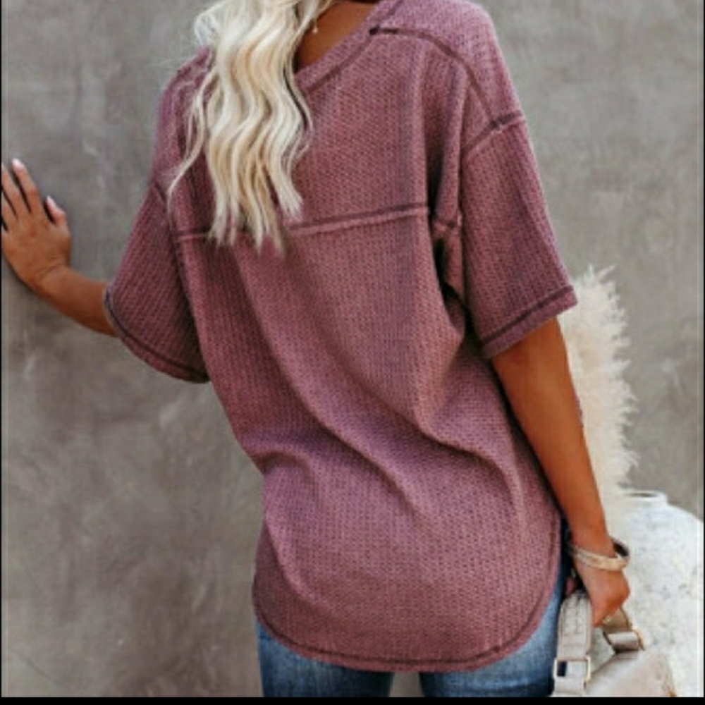 V neck waffle knit top - Picture 3 of 10